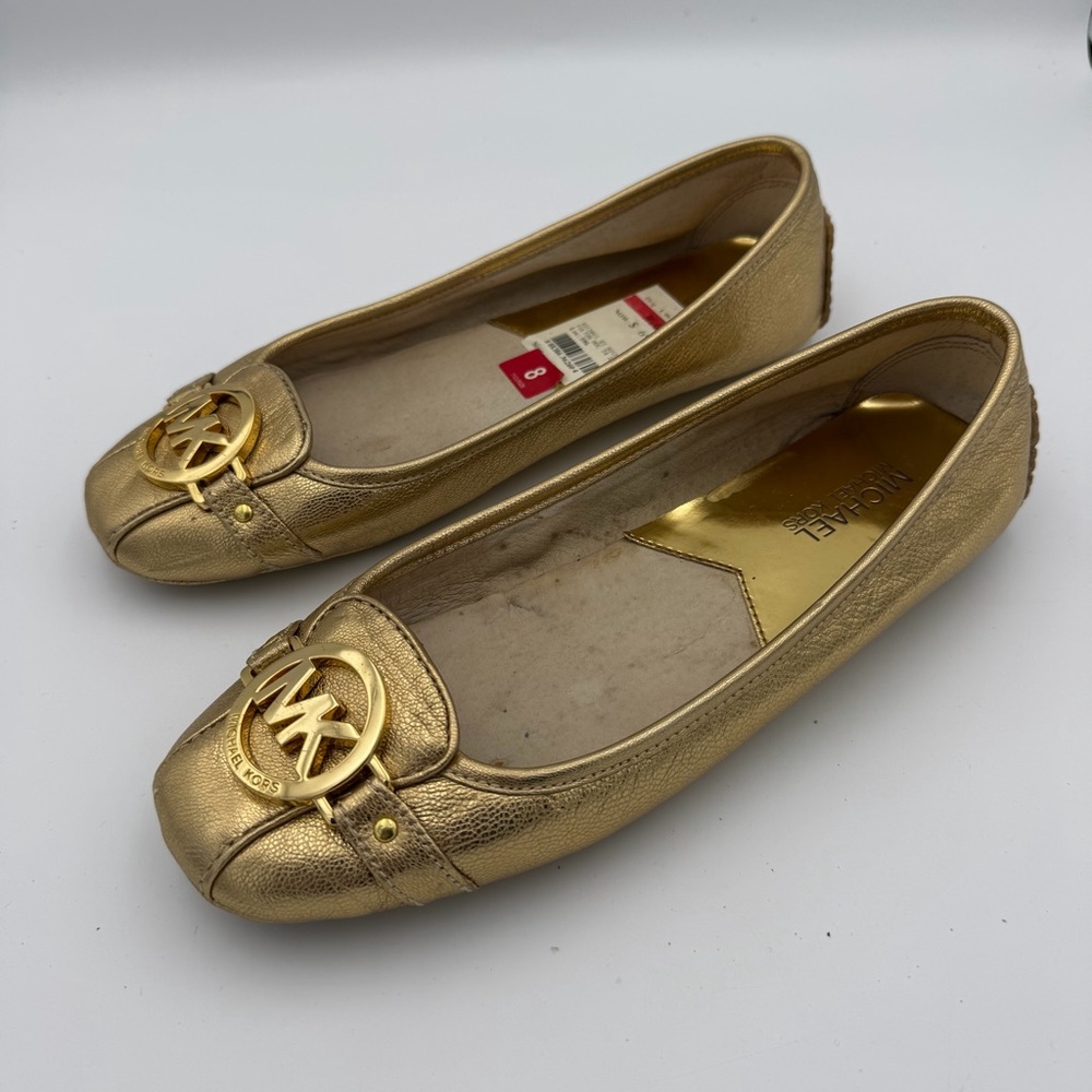 MICHAEL Michael Kors Fulton Gold Metallic Loafers Moccasins Flats size 8